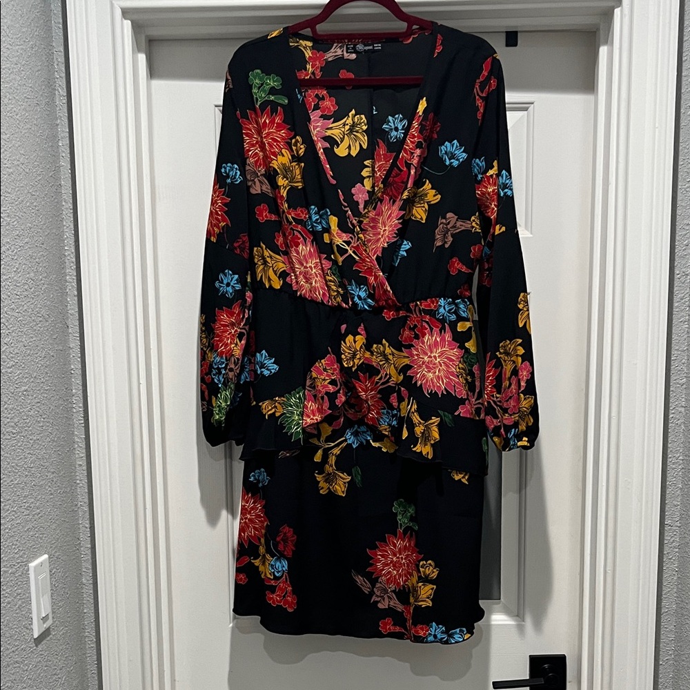 Black Floral Long Sleeve Dress - Multicolor Blossoms